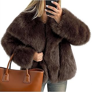Kissonic Women Faux Fur Coat Long Sleeve Lapel Open Front Shaggy Furry Jacket Warm