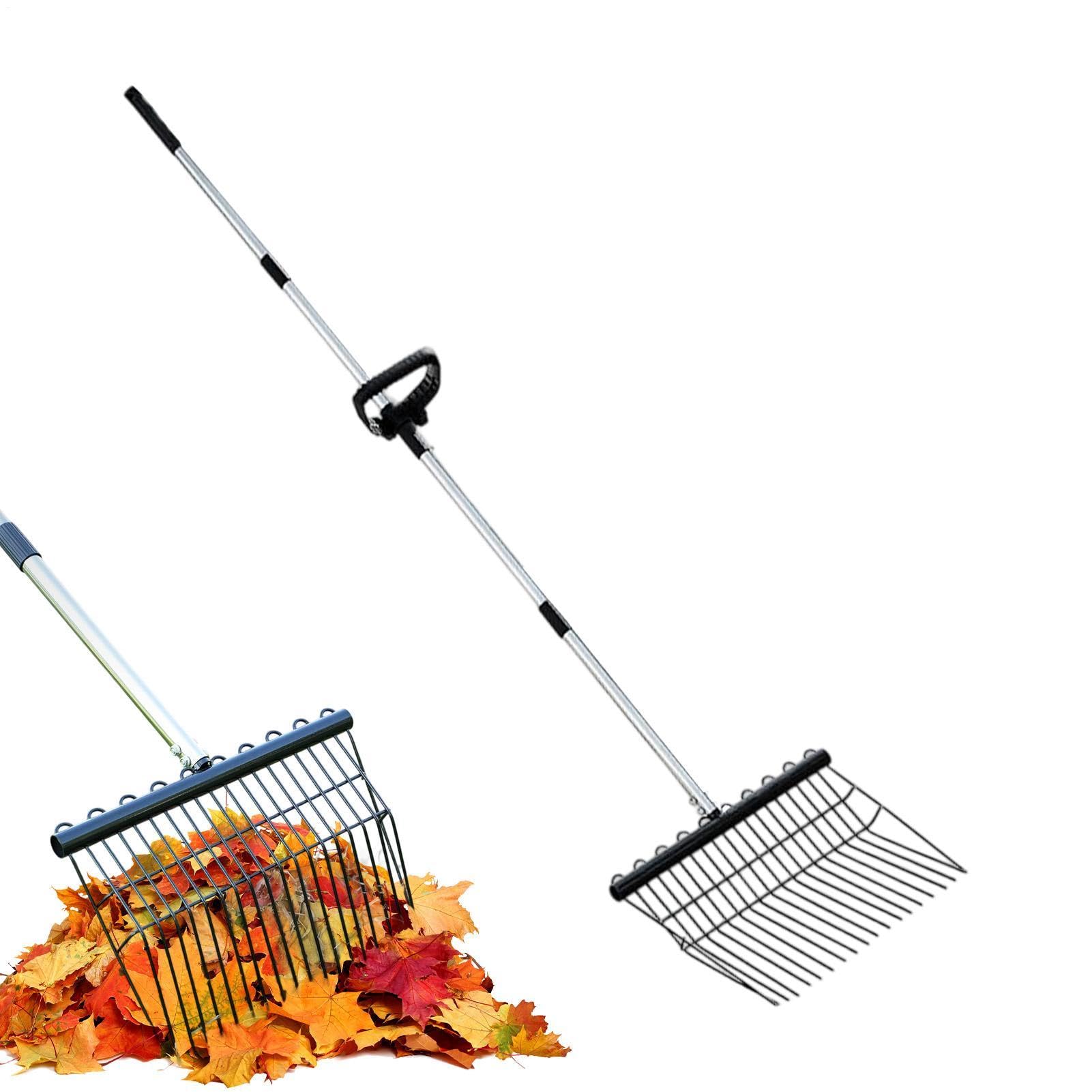 Rastrello per Paglia in Metallo Raccogli Letame Polli Ergonomico | Rastrello Da Giardino Con Manico Lungo Per Giardinaggio Cortile Arbusti Aghi Di Pino Campeggio