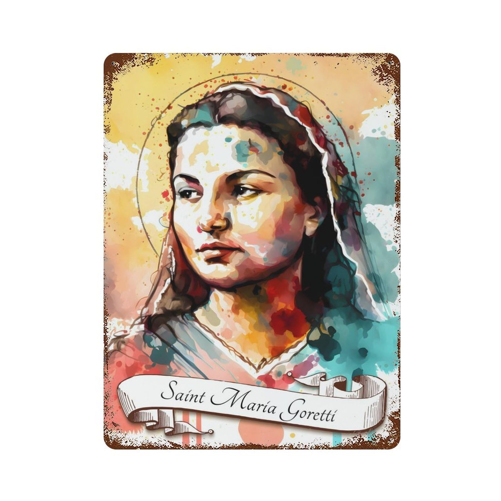 Saint Maria Goretti Decorative Tin Sign 15.7"x11.8", Retro Wall Decor for Living Room, Hallway And Home Decor