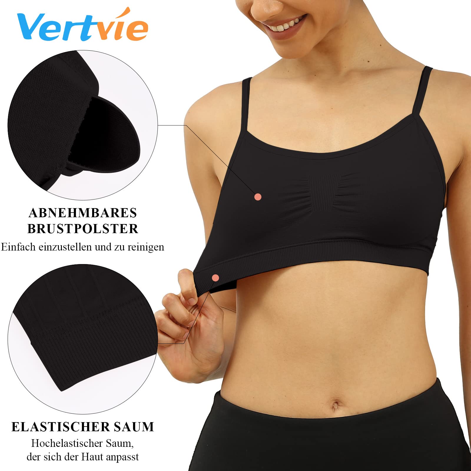 Vertvie - Reggiseno Sportivo da Donna, Imbottito, Push-up, Senza Cuciture