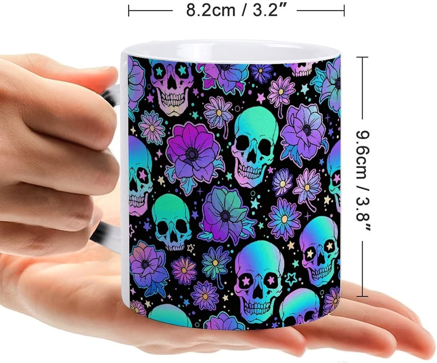Color Changing Mug, Novelty Coffee Magic Cup, Skull Flower image 2