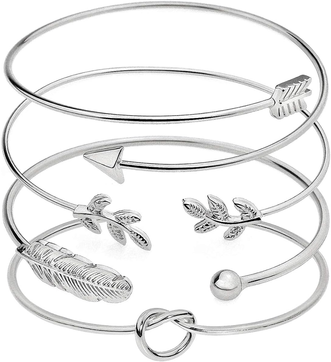 4Pcs Adjustable Cuff Bracelet Open Wire Bangle Stackable Wrap Bracelet Set for Women