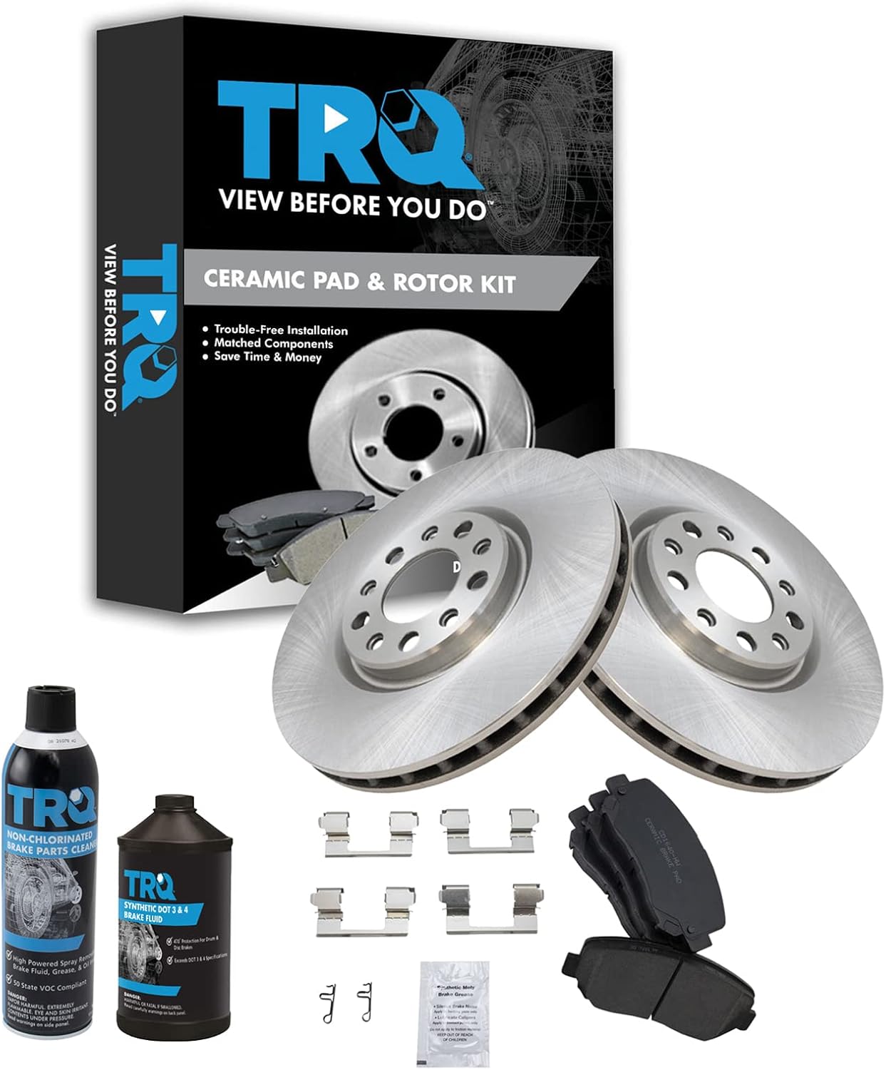 TRQ Front Brake Pad & Rotor Kit Brake Chemical Kit Brake Pads Brake Rotor Ceramic Compatible with 2015-2017 Chrysler 200 2013-2016 Dodge Dart