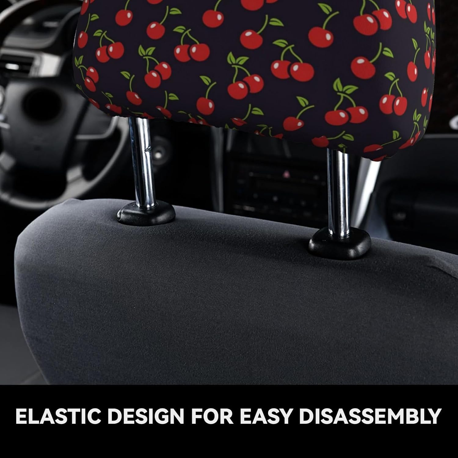 2 Pack Cherry Car Seat Headrest Cover, Soft Breathable Universal Seat Cover Cherry Car Accessories Headrest Protector