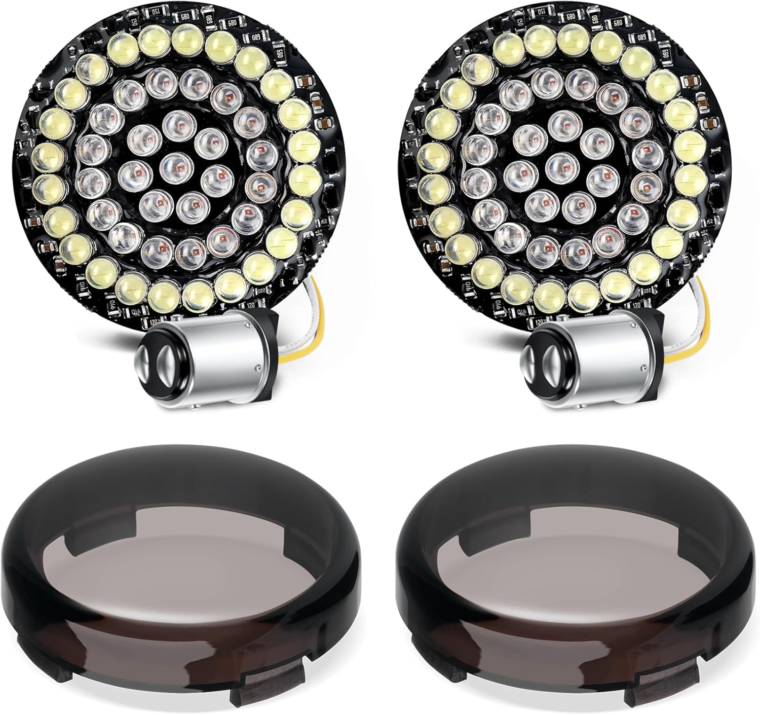 Amazicha 2inch Front LED Turn Signal, Front Turn Signal Bullet Light with 2 Smoked Lens Covers Fit for Harley Touring Road Glide Street Glide Road King Electra Glide Softail Dyna Sportster 1986-2024