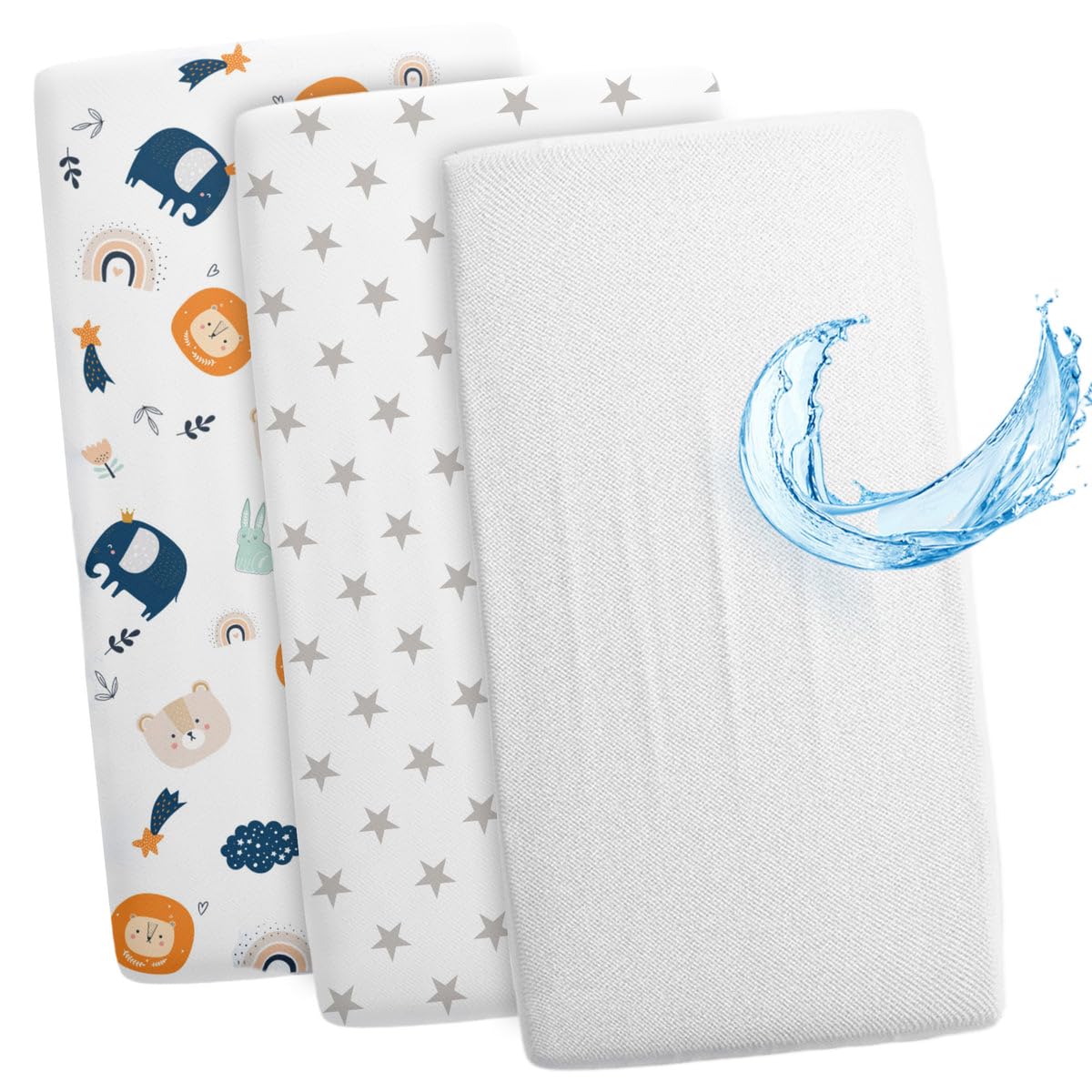 Sábanas Ajustables para Cochecito de bebé Juego de 3: 35x75 cm - 2 sábanas + 1 Protector de colchón Impermeable - Accesorios para Cuna de bebé y minicuna 35 x 73 — view 71