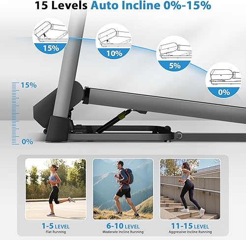Miniatura 4 de CIIHI - Cinta de correr con inclinación automática, capacidad de 400 libras, 15% de inclinación automática para el hogar, máquina de correr plegable