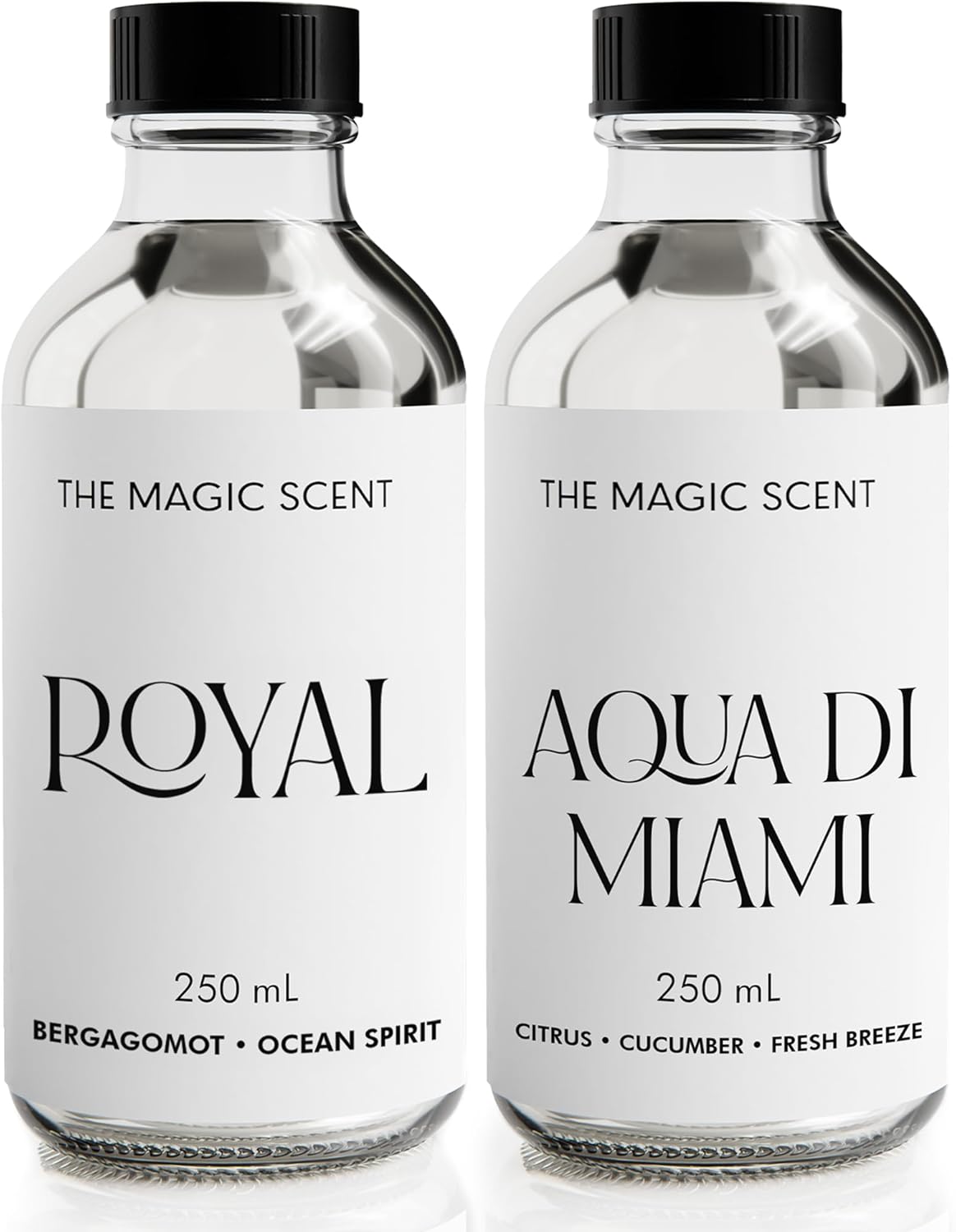 The Magic Scent Royal and Aqua di Miami Fragrance Oils Gift Set - Cold-Air & Ultrasonic Bergamot Oil - Aroma Diffuser Oils Scents for Home - Jasmine & Lemon Oil - 2 x 8.5 Fl Oz