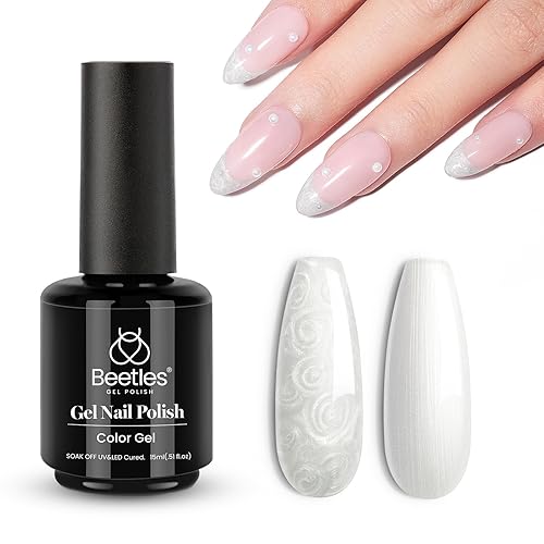 Beetles - Esmalte de uñas de gel blanco perla, 0.5 onzas, 0.5 onzas, esmalte de uñas de gel de concha perlado de sirena blanco perla, esmalte de