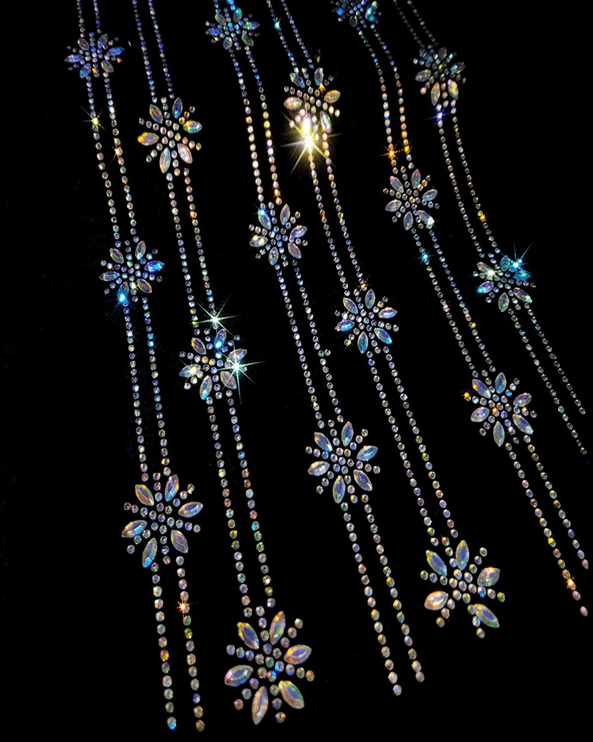12Pcs AB Color Snowflake Rhinestone Iron-On Trims Design for DIY | 12In/Pc, 6Pcs/Sheet Sparkling Heat Transfer Applique Strand for DIY Apparel, T-Shirts, Bags, Hats, Iridescent Sparkle