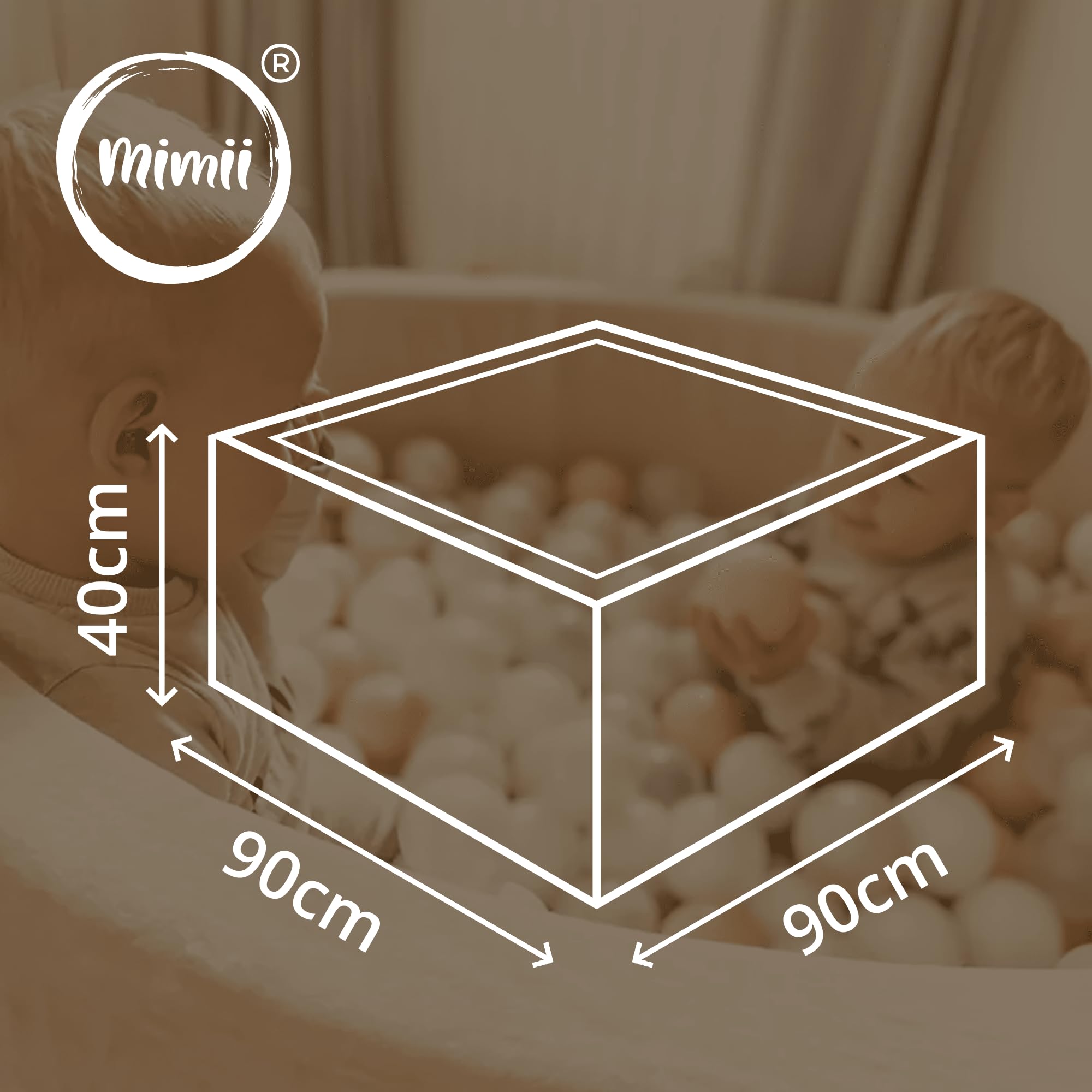 Mimii Suchy Basen z pianki bez piłek 90x90x40 cm - Kwadratowy aksamitnie miękki basen dla dzieci - Bezpieczna zabawa dla dziewczynek i chłopców - Kolor ciemny beż