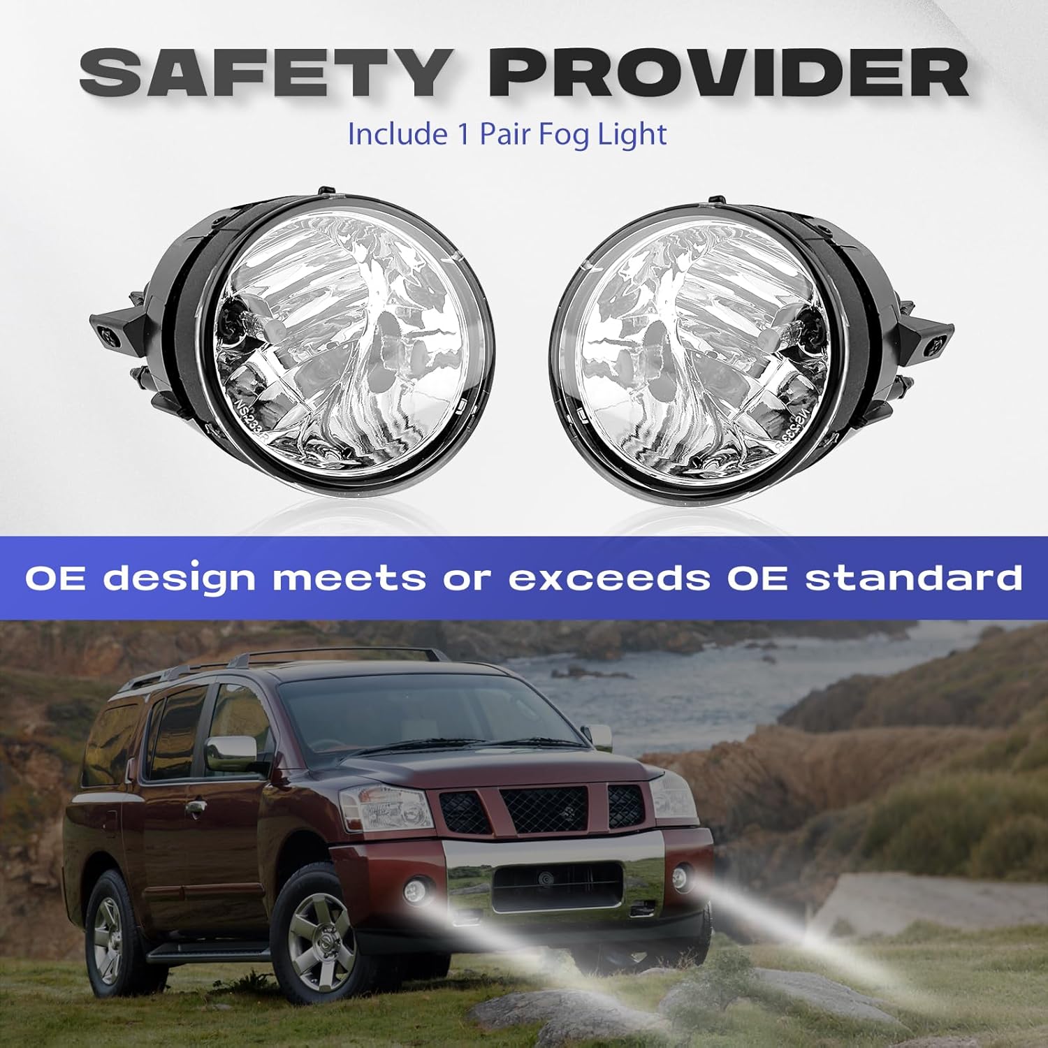 RP Remarkable Power, Compatible With 2005-2007 Armada/2004-2015 Titan/ 2004 Pathfinder Fog Lights Switch, Wiring, Harness and 880 12V 27W Bulb Bumper Lamps Kit OE Style Clear FL7060