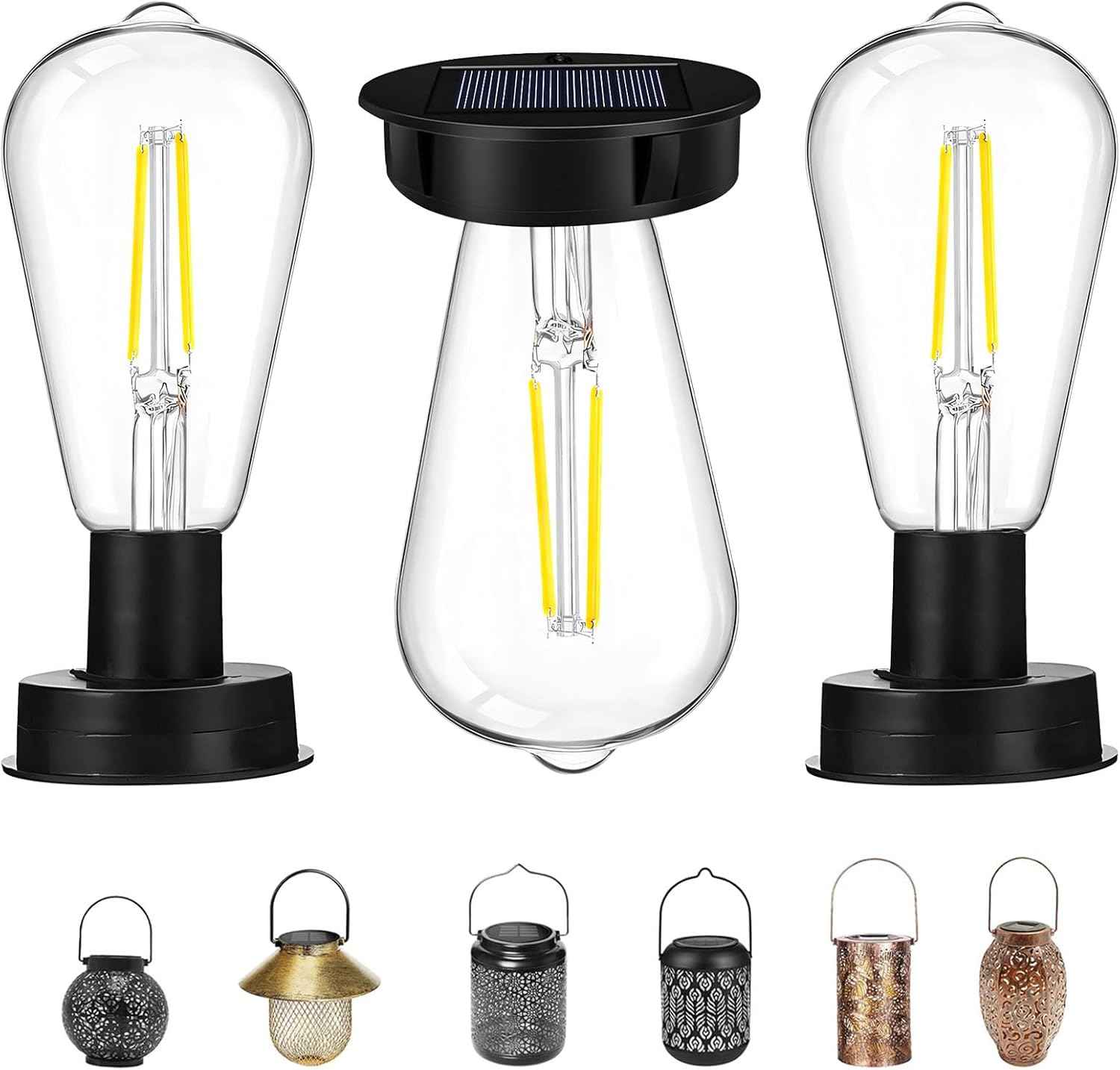 Solar Light Bulb, Pack of 3 7 cm Solar Lights Replacement Parts, Solar Lights for Outdoor LED Solar Lights Replacement, Balcony Lighting, Solar Automatic On/Off, Solar Lanterns for Outdoor DIY