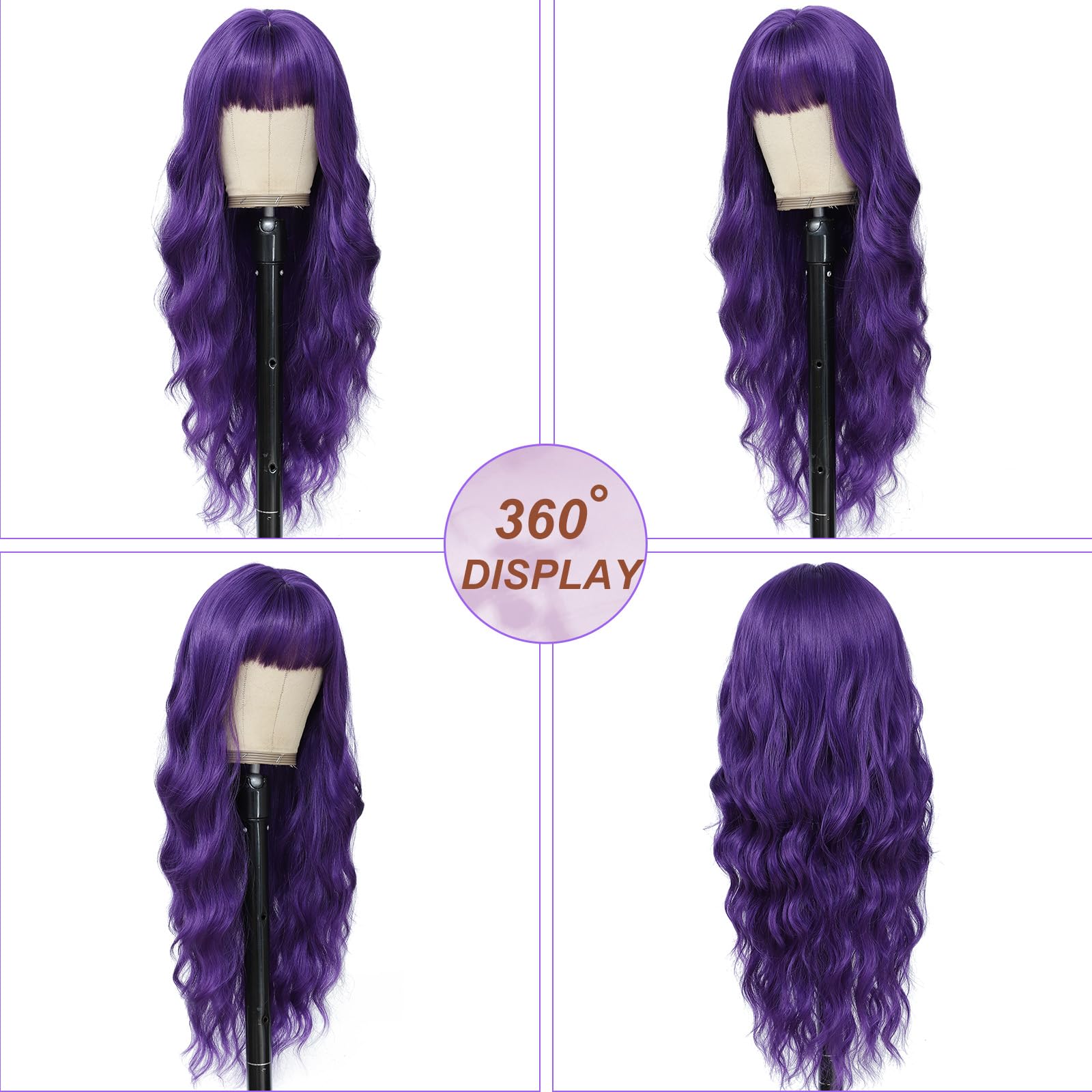 MINSEEYOO Long Wavy Synthetic Wig with Bangs