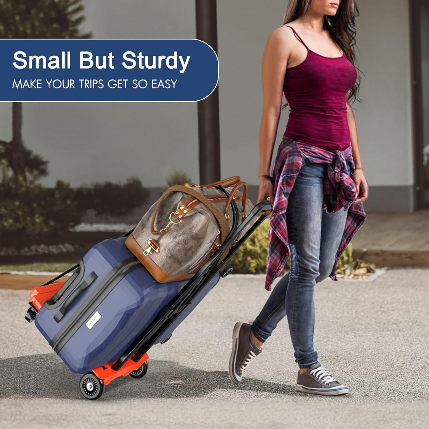 SPACEKEEPER Foldable Hand Truck Dolly, 265 LB Folding Luggage Cart with Wheels, Portable Flatbed Cart Collapsible Hand Truck for Luggage, Travel, Moving, Shopping, Office Use, Orange