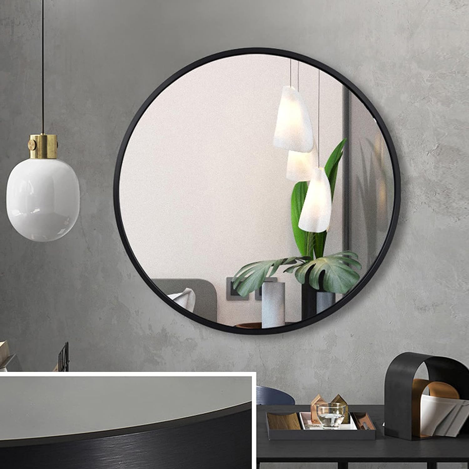 The Arts Box Round Wall Mirror I Metal Frame I Modern Design Metal Frame I Bathroom Wash Basin, Bedroom, Drawing Room (Black, 18)-image-33