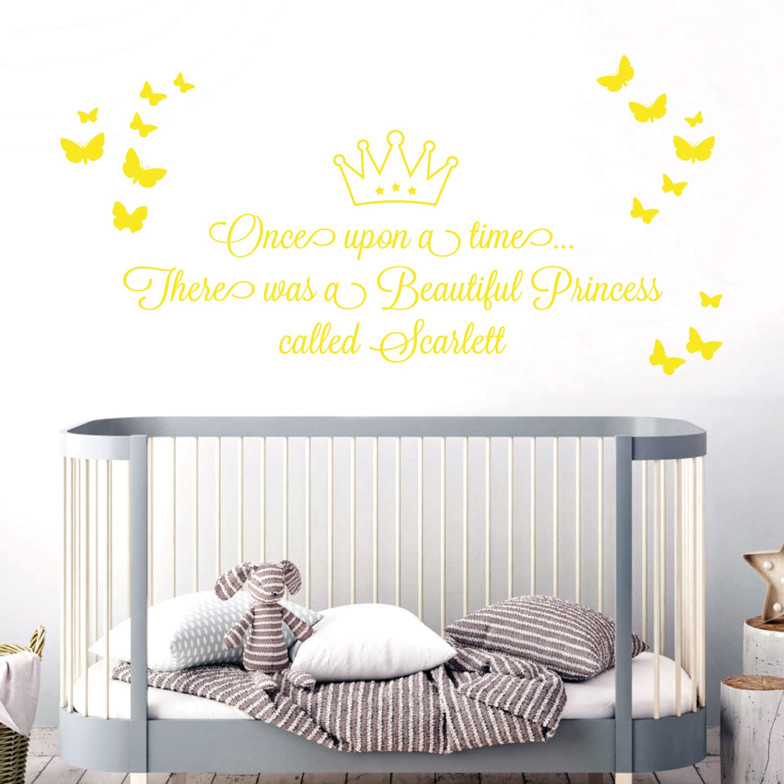 Once Upon a time, There was a Beautiful Princess - Girls Name Nurserty Wall Art Sticker [Medium] [Lemon]