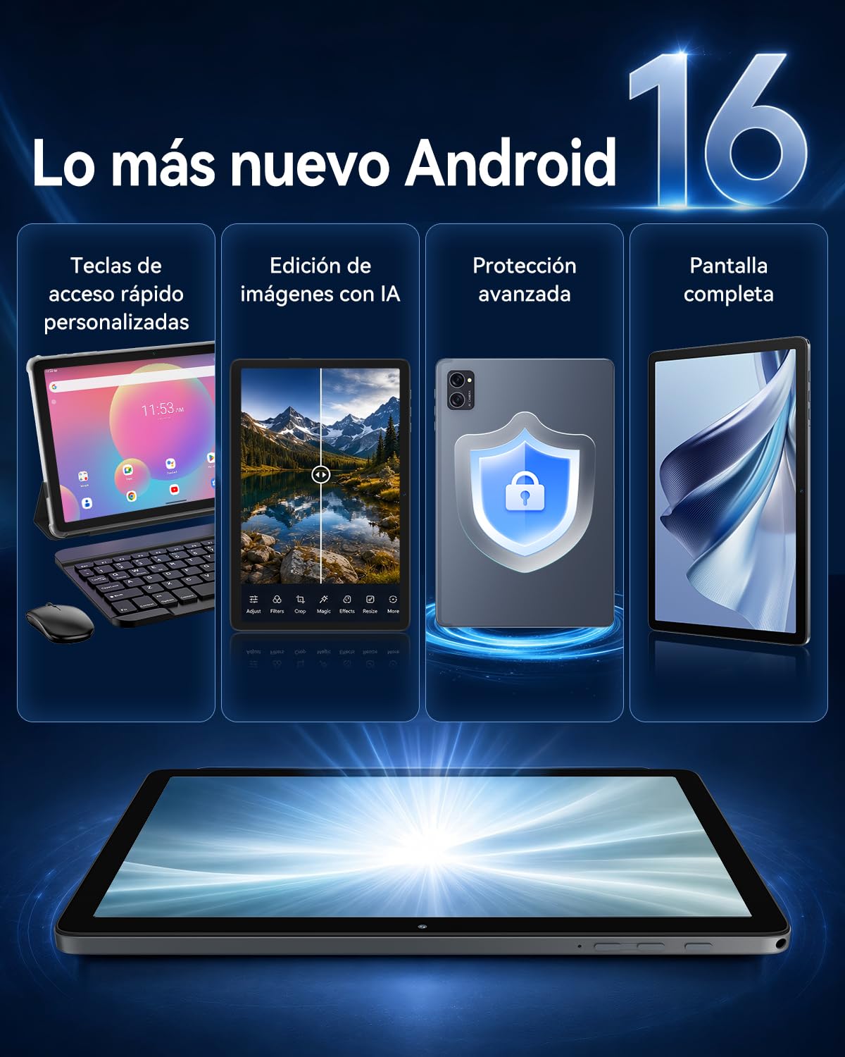 TABWEE Tablet Android 16 con Teclado, 24 GB RAM+ 256 GB ROM (4 TB TF) | Tablet para Gaming, Octa-core, Gemini AI, Tablet 10 Pulgadas, Widevine L1, 8MP+5MP, Face ID, GPS (Garantía de 4 Años)