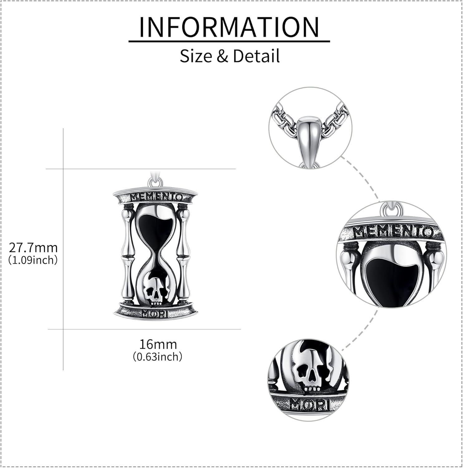 URONE Memento Mori Necklace for Men 925 Sterling Silver Memento Mori Pendant Necklace Skull Stoic Necklace Jewelry Gifts for Women - Image 4