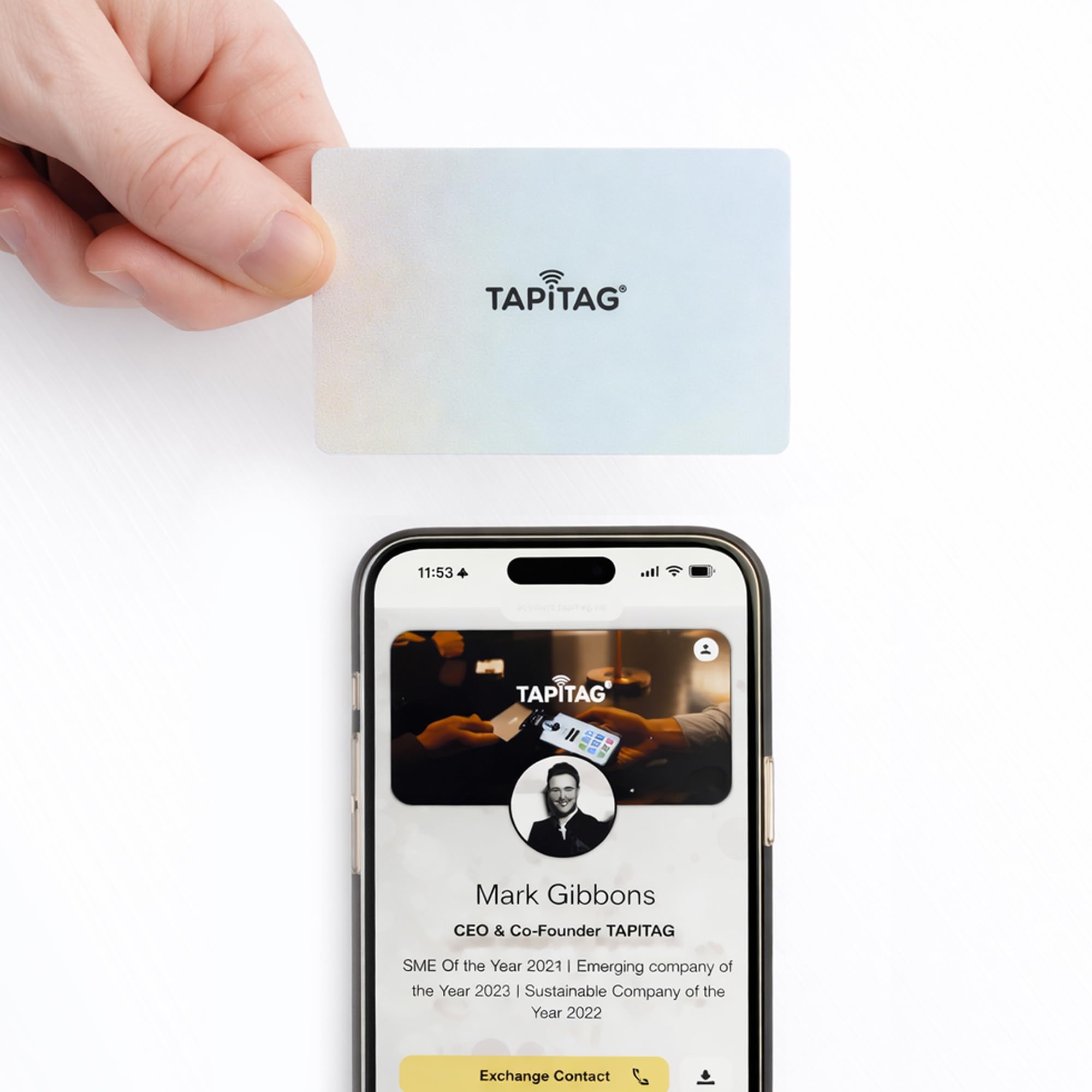TAPiTAG Shimmy PVC Digital Business Card with Black Print - Contactless Card with NFC, QR and Online Profile for Networking and Business Events