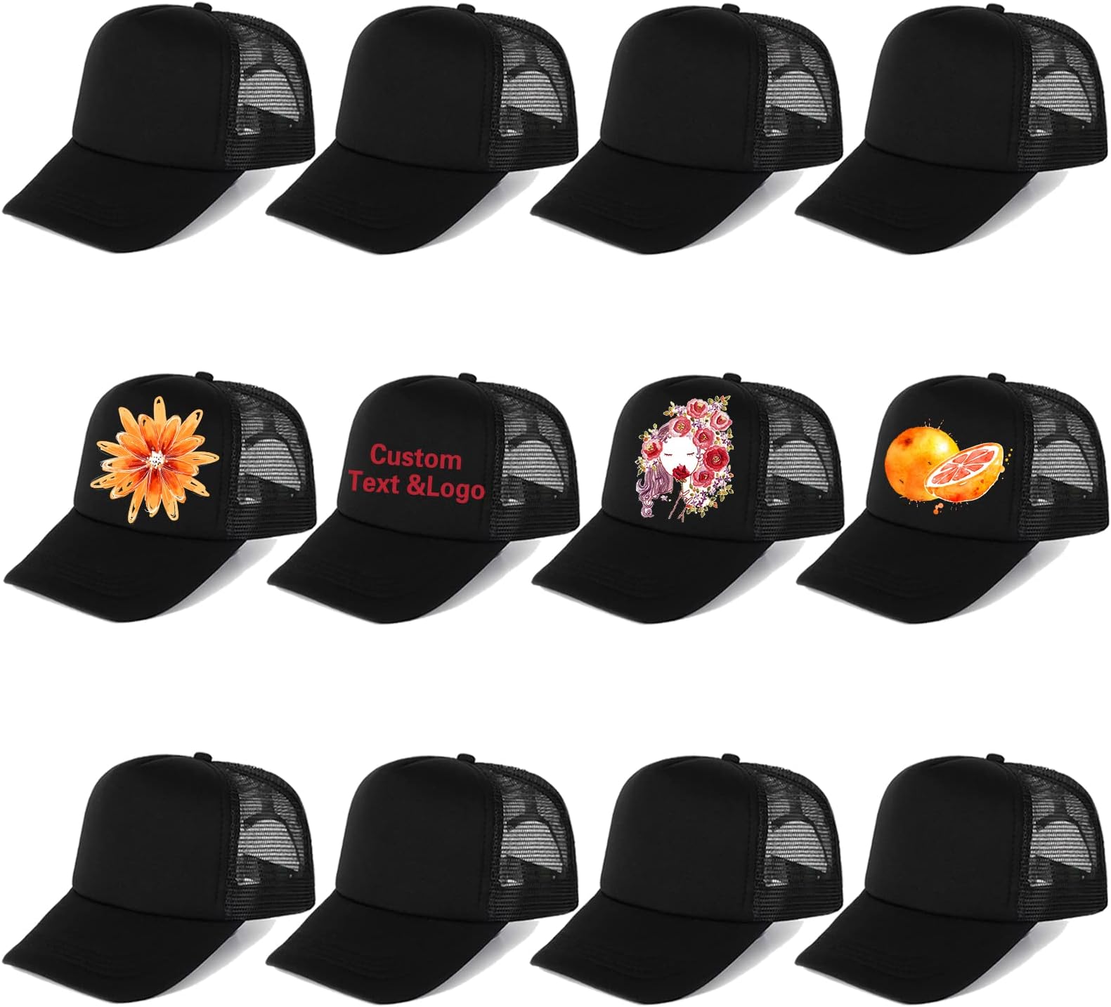 Ultrafun12 Pack Trucker Hat Summer Mesh Sublimation Blank Hats Adjustable Snapback Baseball Hats for Men Women
