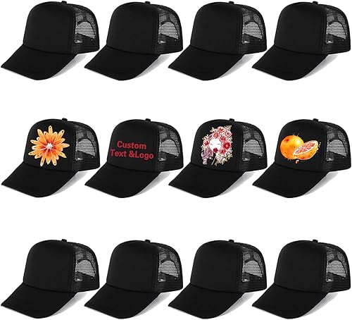 Ultrafun Paquete de 12 sombreros de camionero de verano de malla sublimación en blanco, gorras de béisbol ajustables para hombres y mujeres