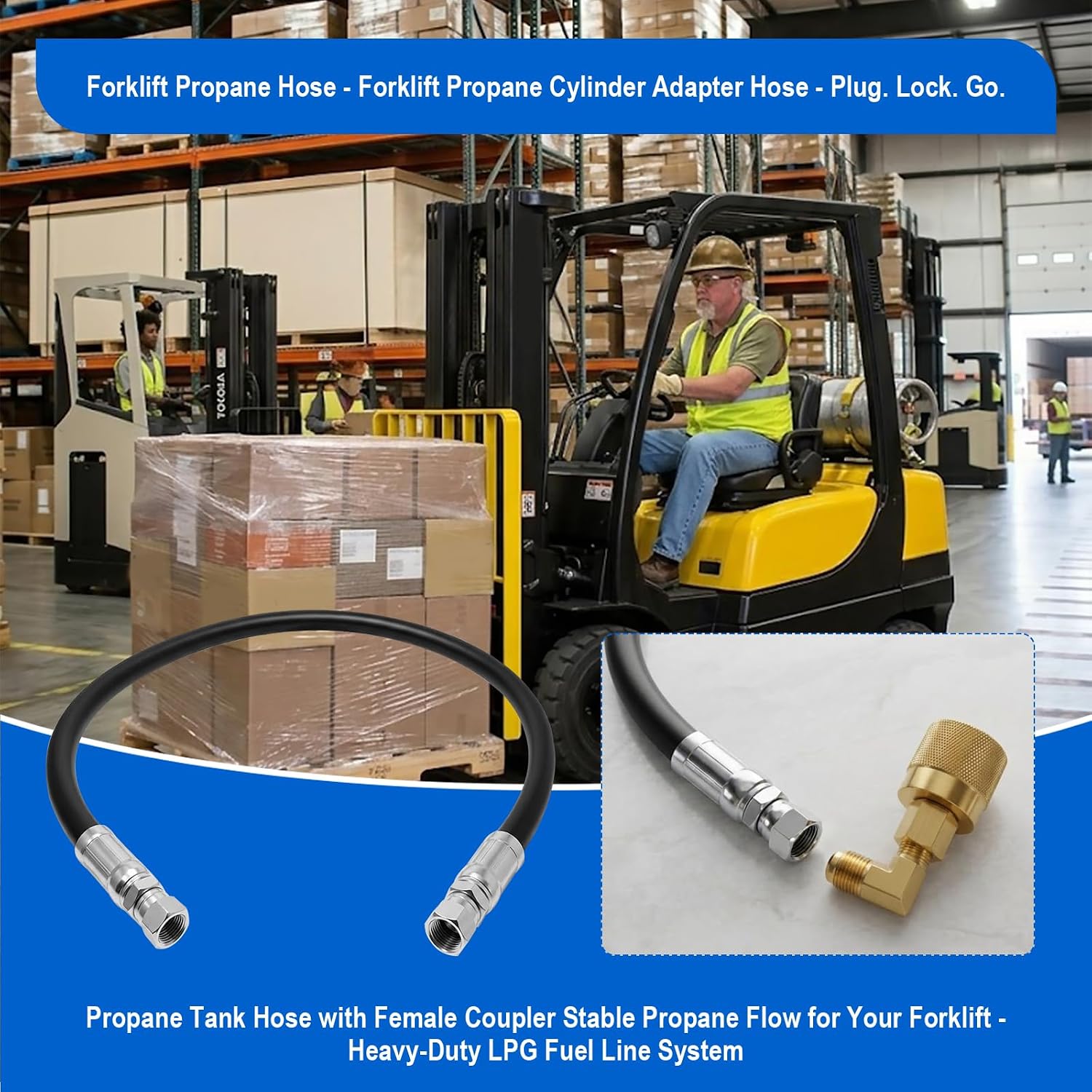 Forklift Propane Hose, LPG Forklift Fuel Hose, 34" LPG Tank Cylinder Adapter with Female Quick Connect Coupler – Replacement Propane Hose Kit for Forklift Propane Systems, Industrial & Warehouse Use.
