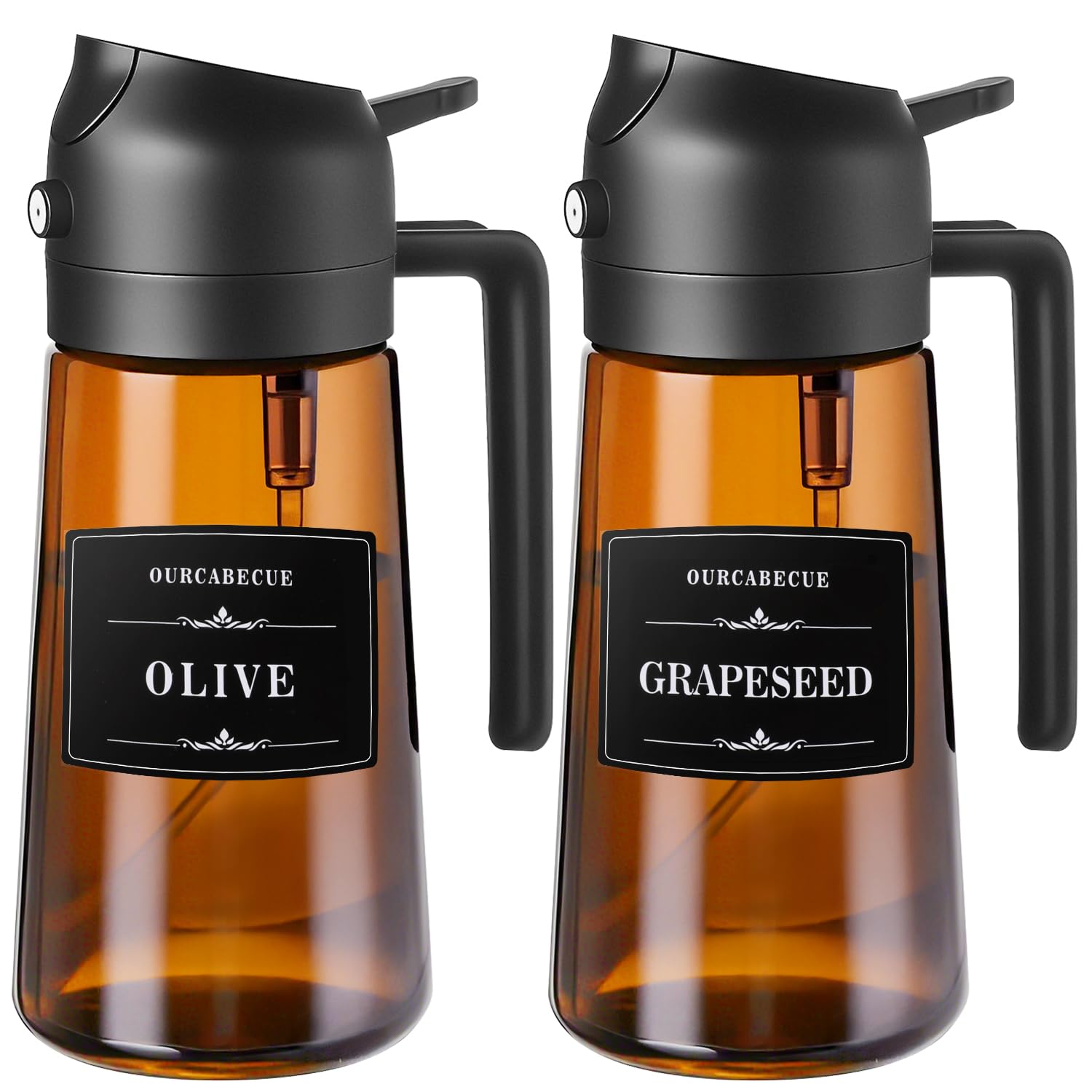 Olive Oil Sprayer &amp; Dispenser for Cooking, 16oz Dark Glass Oil Mister, 2PC