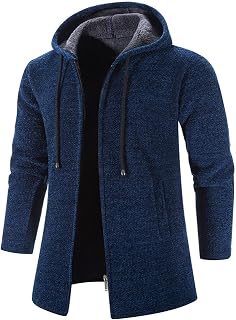 YANFJHV Men's Autumn Long Transition Jacket, Cardigans for Men, Funky Hooded Jacket Coat, Zip Up Hoodie, Outdoor Jacket, Warm Outdoor Jackets, Outerwear, Fashion, Leisure Jacket with Pockets and