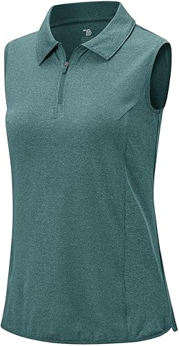 Miniatura 5 de YSENTO Camisas de golf sin mangas para mujer, ropa con cuello de 14 con cremallera de secado rápido, camisas polo de tenis