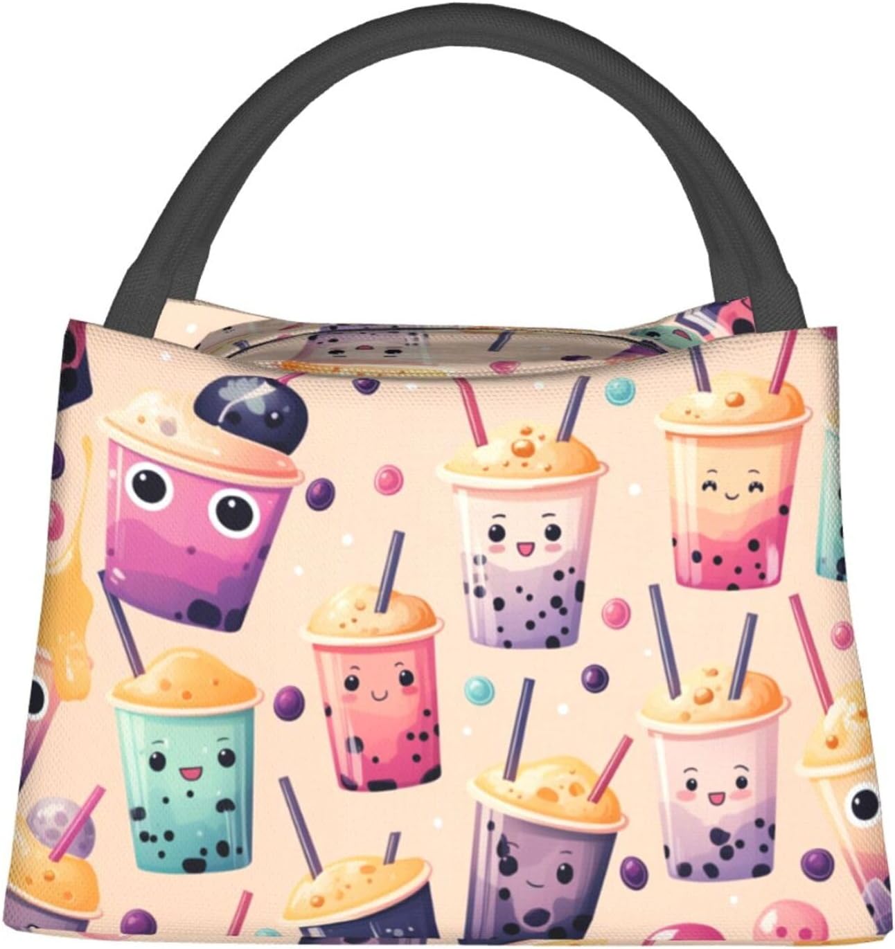 Lunch Bag for Women, Cute Bubble Tea Insulated Lunch Box for Kids Girls, Reusable Lunch Bag for Office, Work, Picnic, Travel, School
