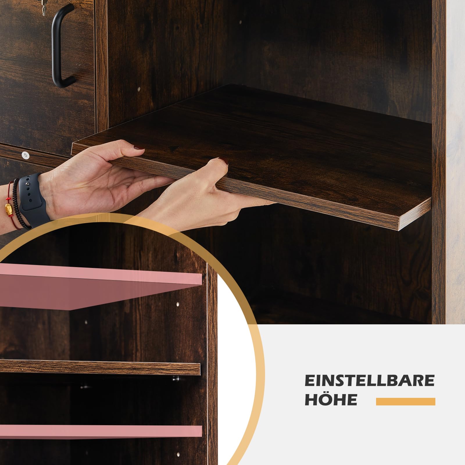 TUKAILAI Rollcontainer, Mobile Aktenschränke, Aktenschrank mit 2 Schublade 2 Regal, Büroschrank mit 4 Rollen 1 Tür, Home Office Lagerung Aktenschrank Abschließbar, 80 x 40 x 74.5 cm, braun