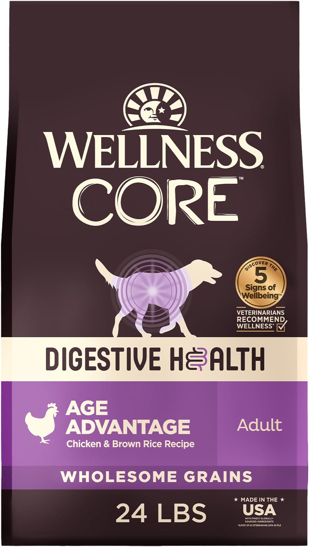 CORE Digestive Health Age Advantage Senior Dry Dog Food, Wholesome Grain Kibble, Sensitive Stomach, Natural, High Protein, Chicken and Brown Rice Recipe, 24 lb Bag