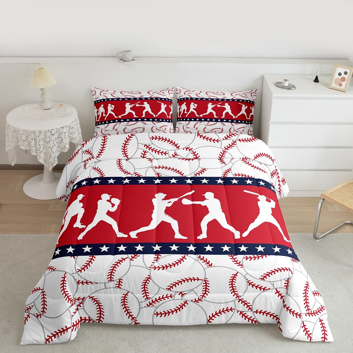 Feelyou Baseball Comforter Set King Size for Kids Boys Girls