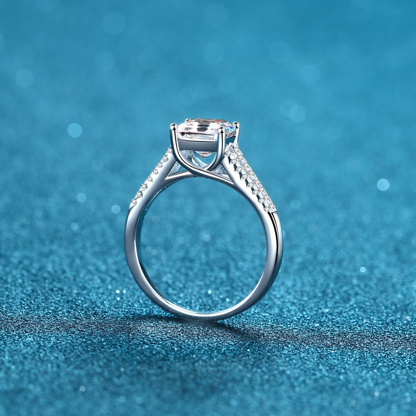 StarGems® Asscher Cut Four Prong 2ct Moissanite 925 Silver Platinum-Plated Ring RX002