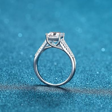StarGems Asscher Cut Four Prong 2ct Moissanite 925 Silver Platinum-Plated Ring RX002