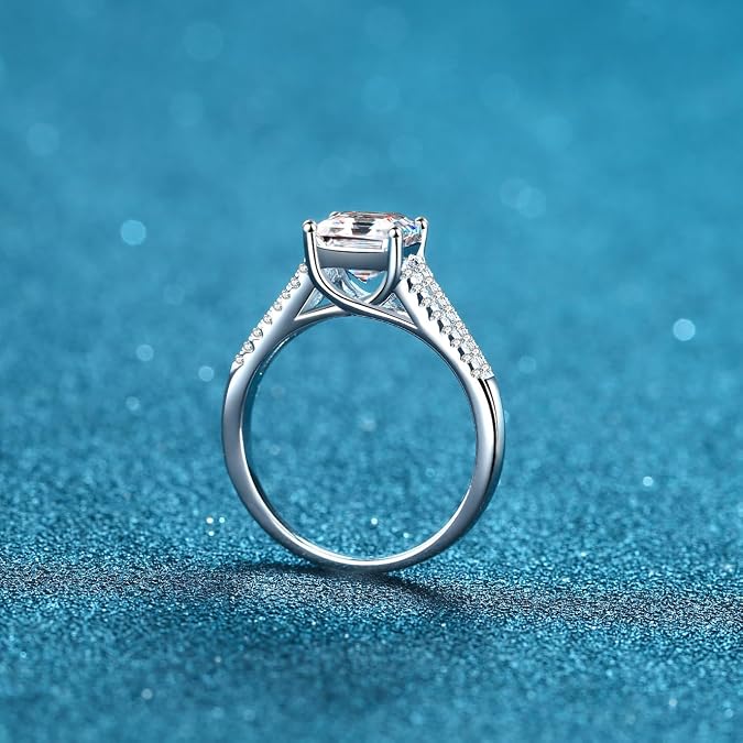 StarGems Asscher Cut Four Prong 2ct Moissanite 925 Silver Platinum-Plated Ring RX002