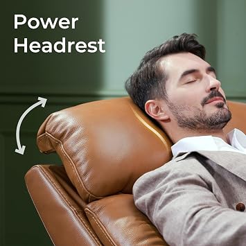 CHITA Genuine Leather Power Recliner Chair, Swivel Rocker, Saddle Brown | Electric Triple Motor Rocker Recliner for Living Room with Adjustable Headrest / Lumbar Support, USB & Type-C Charging Ports