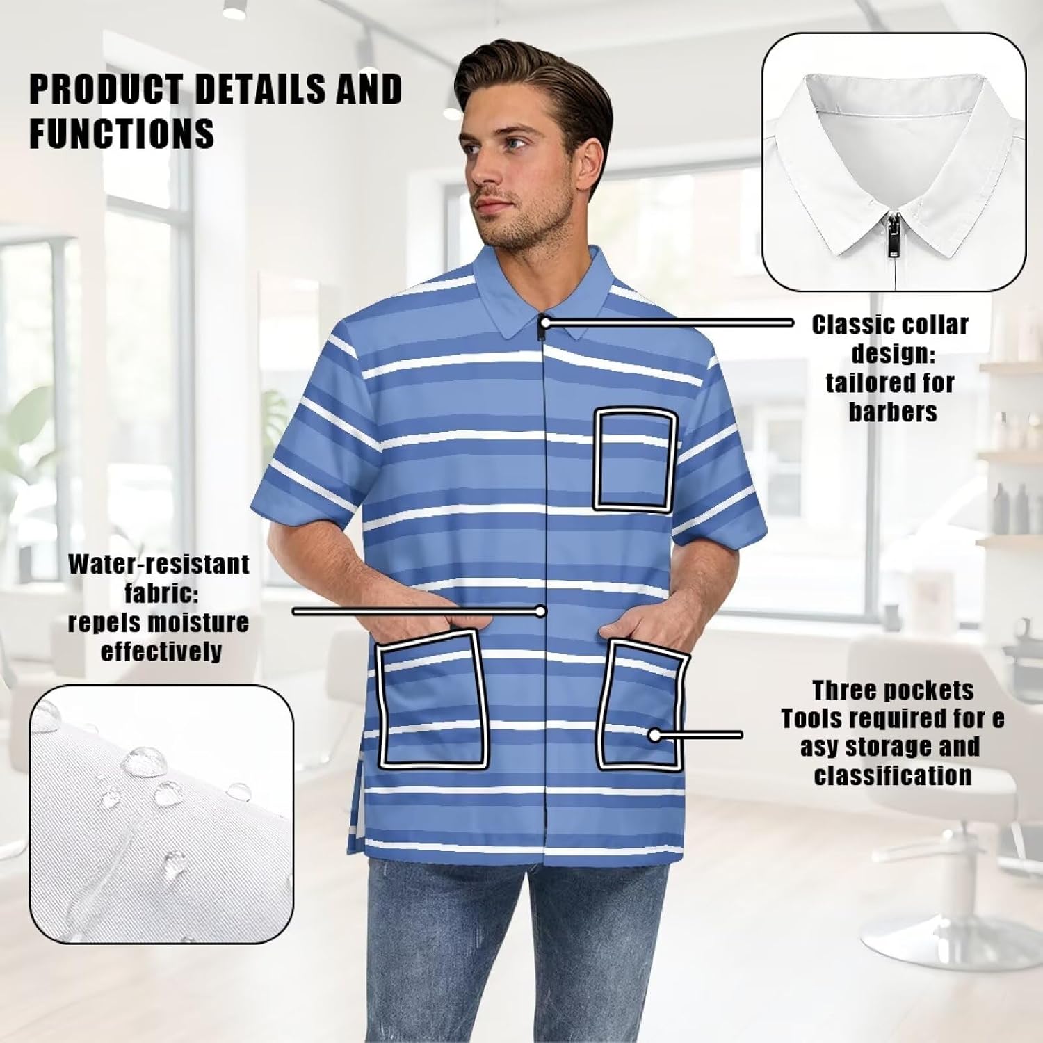 Barber Jacket for Men, Hair Stylist Grooming Smock Coat Unisex Barber Uniform Jacket Breathable Salon Uniform