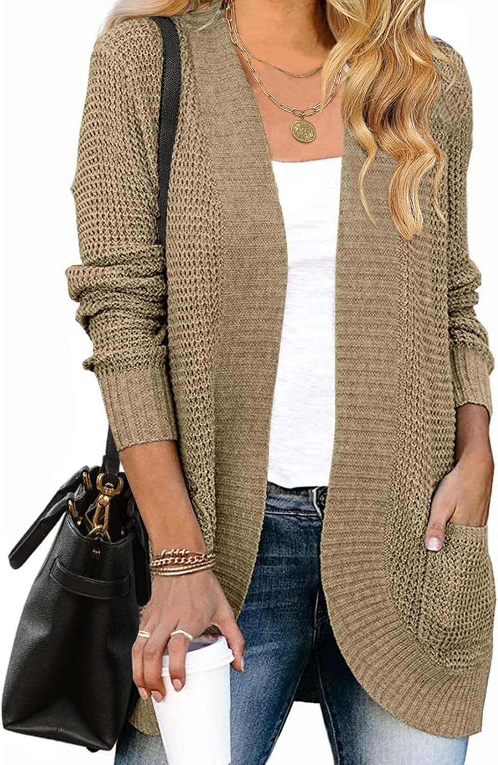 ZESICA Women's Fall Winter 2025 Long Sleeve Open Front Casual Lightweight Soft Knit Cardigan Sweater Outerwear