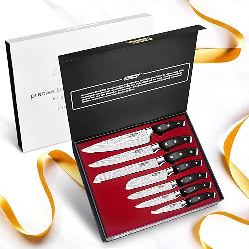 Miniatura 7 de SCOLE Juego de cuchillos para chef, juego de cuchillos de cocina ultra afilados, 7 piezas (mango triple remache) + juego de cuchillos de cocina