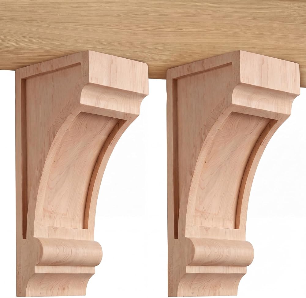 Briwooody 2 Pack Red Oak Wood Corbels, 4" W x 5" D x 10" H, Built-in — 사진 1
