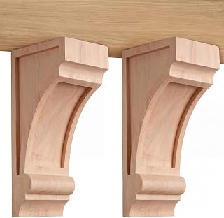 Briwooody 2 Pack Red Oak Wood Corbels, 4" W x 5" D x 10" H, Built-in