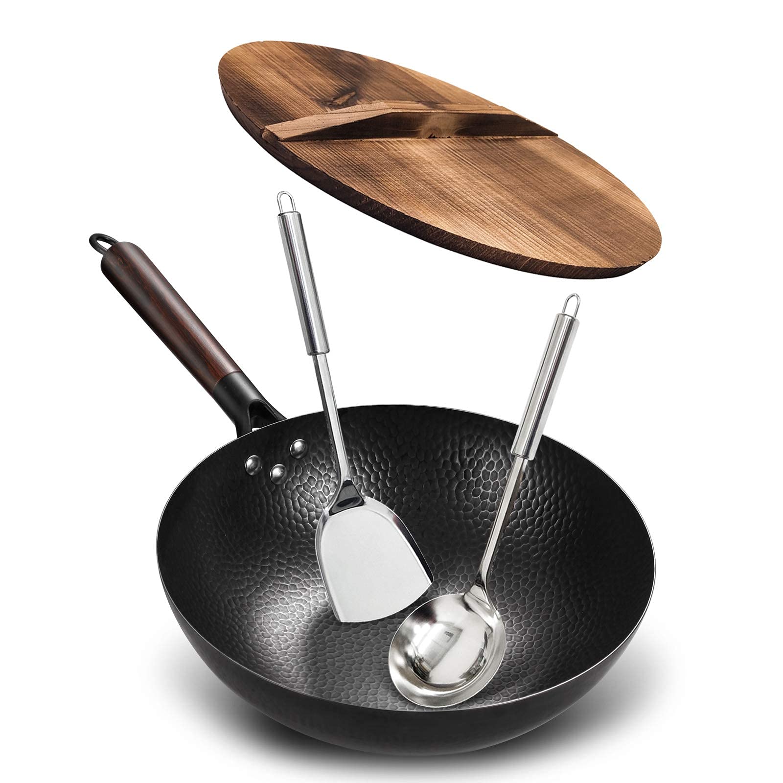 Buy Anyfish Carbon Steel Wok Pan 12.5" Woks and Stir Fry Pans with