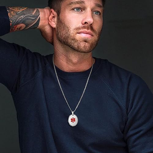 Miniatura 6 de MEALGUET Collar personalizado de alerta médica Collar con colgante de identificación médica de emergencia de acero inoxidable para hombres, mujeres