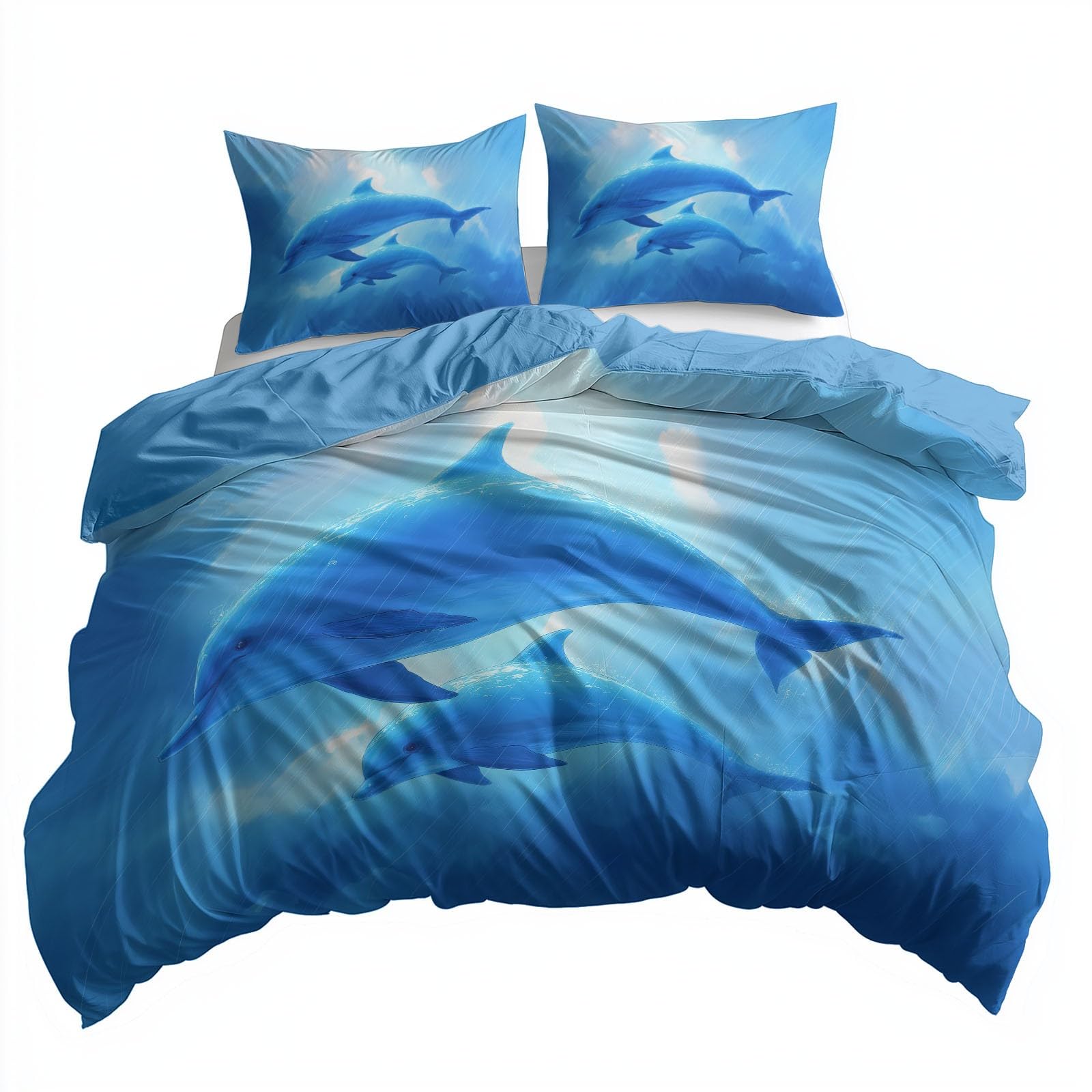 Générique Animacja Delfiny i niemowlęta Delfiny 3D Drukowana poszwa na kołdrę Zestaw pościeli 2-osobowej 220 x 240 cm, niebieski zestaw pościeli z mikrofibry z poszewkami na kołdry Poszewki na