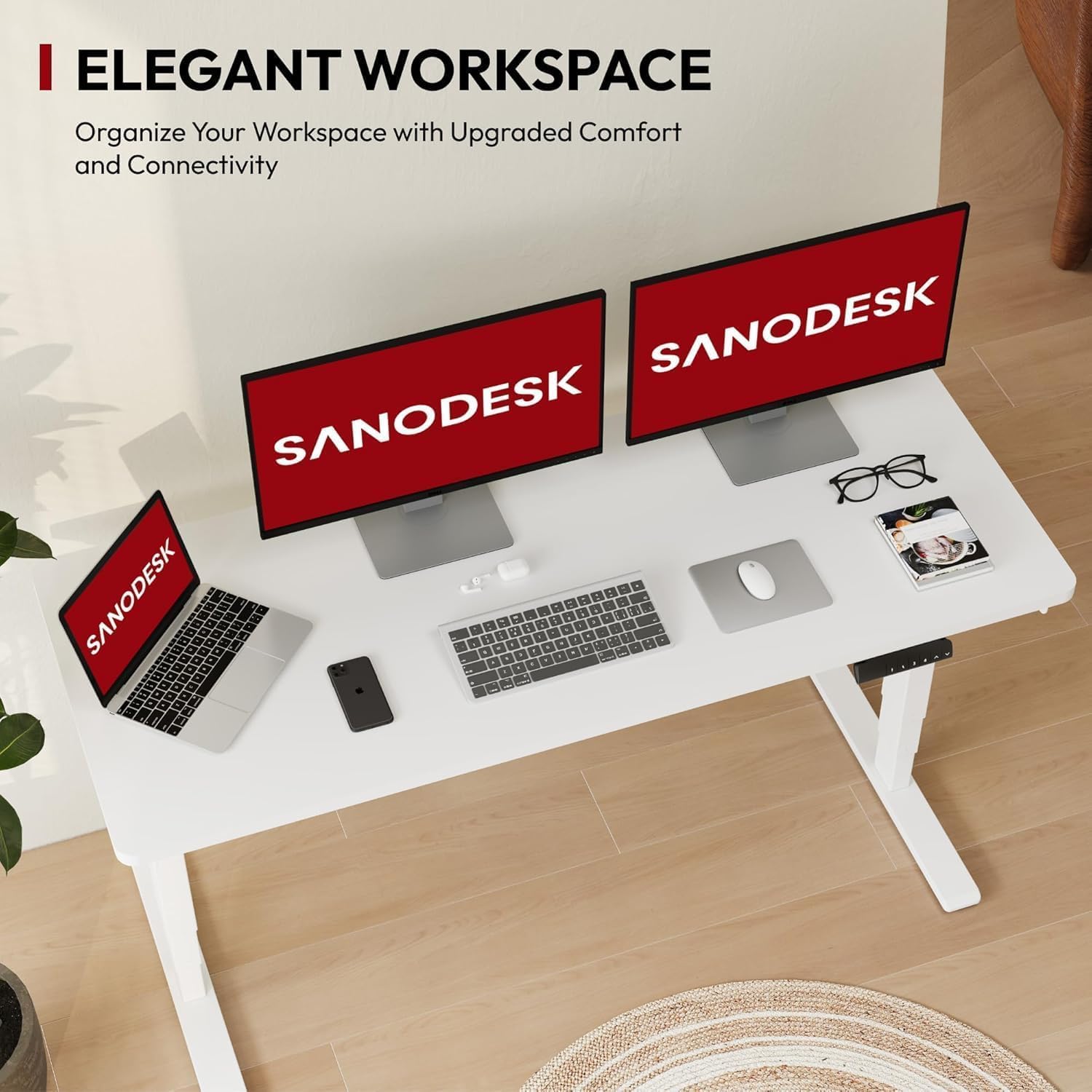 Illustration of the SANODESK EC4's flexible height adjustment range from 60cm to 125cm.