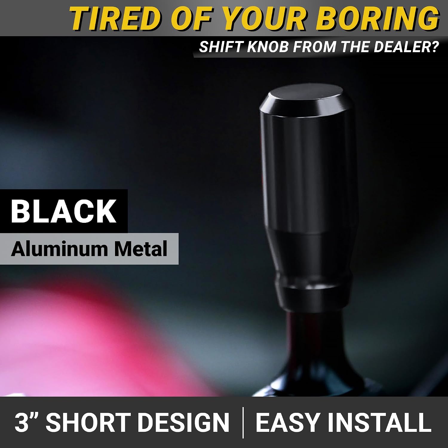 Premium Black Shift Knob - 4 Metal Threaded Adapters, 4 5 6 Speed Manual & Buttonless Automatic Transmission, Aluminum Car Gear Stick Shifter Knobs, (M8x1.25, M10x1.25/1.5, M12x1.25), Cool JDM Style