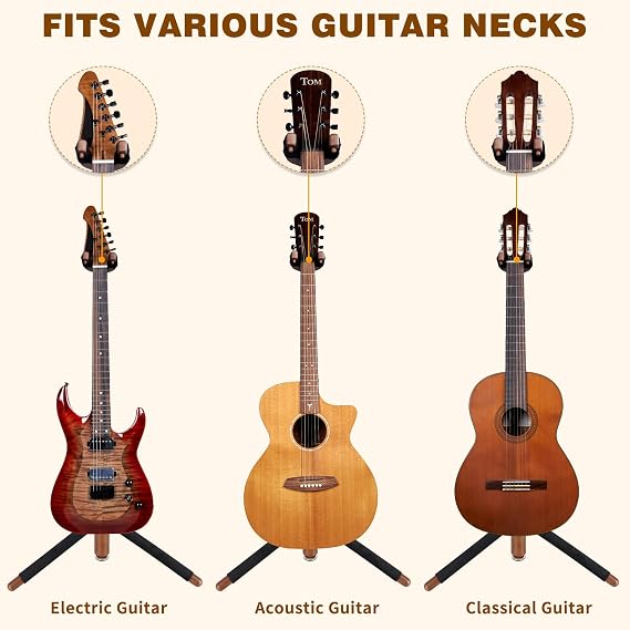 Wood Guitar Stand, Single Neck Support for Acoustic & Electric Guitar | Solid Wood Floor Guitar Stand, Stable Triangular Base, Tool-Free Assembly, Easy Storage & Display for Home or Studio