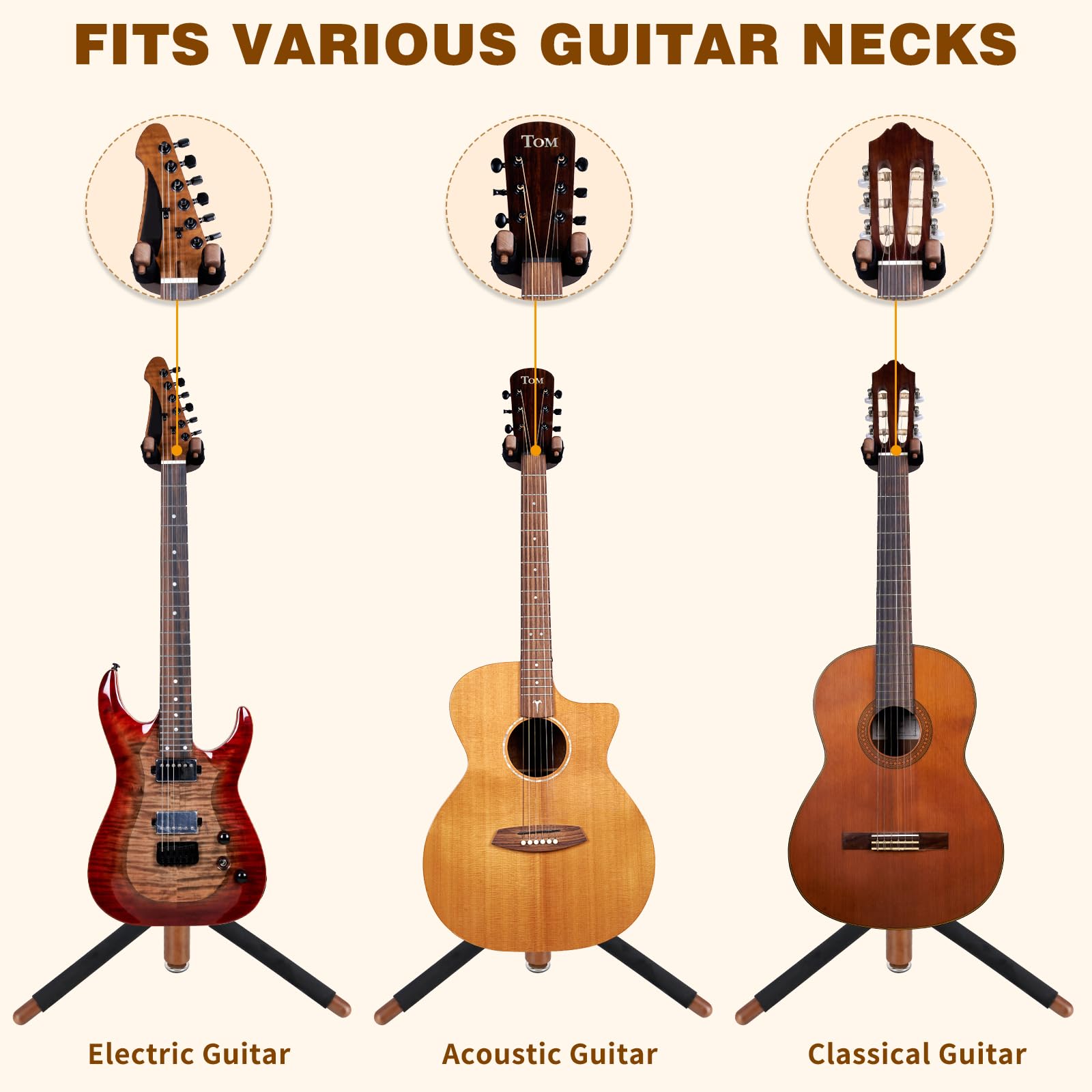 EASTROCK Supporto per Chitarra, piano per chitarra elettrica, chitarra acustica e basso, tripode in legno massiccio con supporto a collo singolo, design stabile per Home Studio (Noce Color)